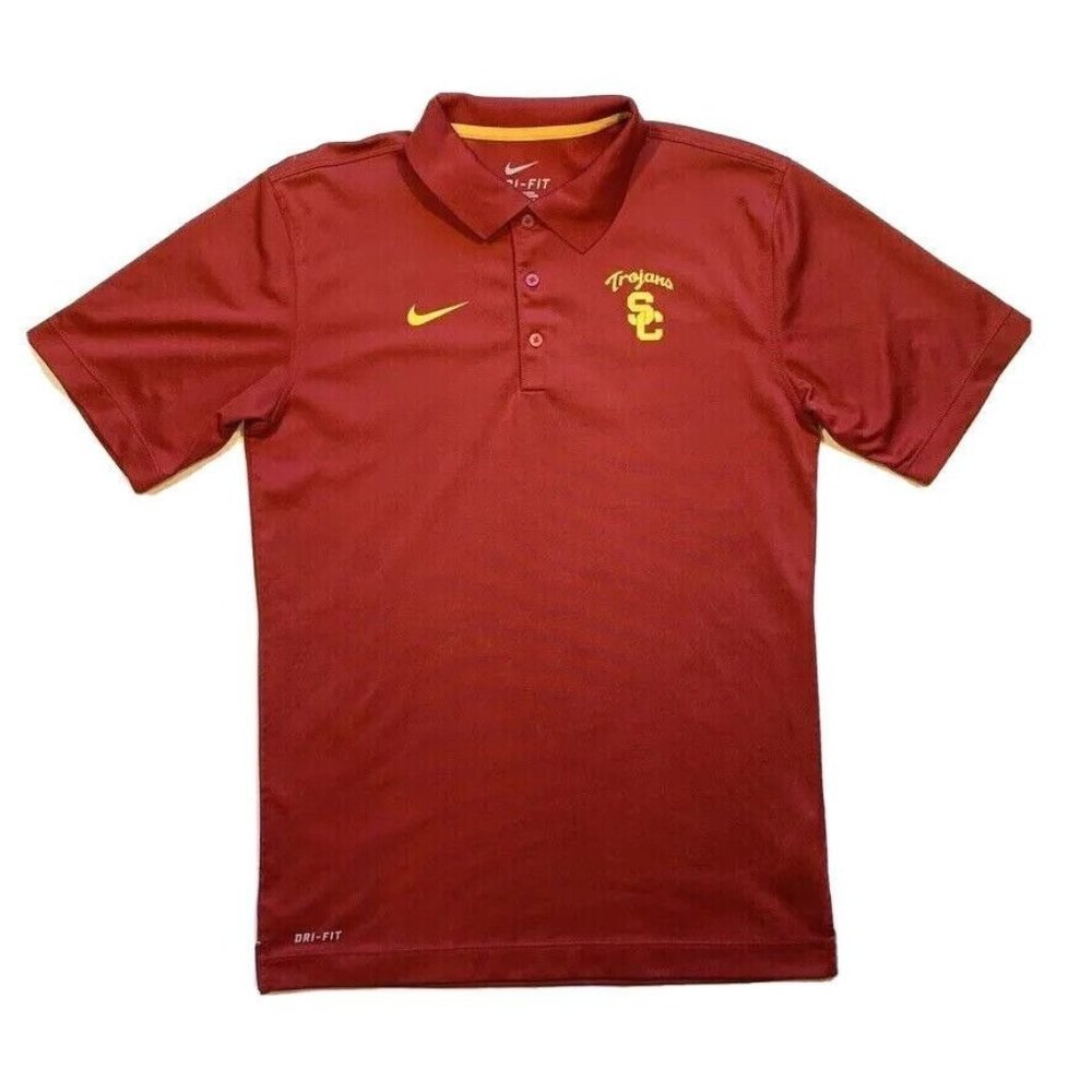 Nike USC Trojans Football Polo‎ Shirt Mens Small S Side Line Coaches Dri-Fit NEW